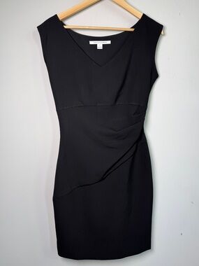 Diane von Furstenberg Black Ruched Bodycon Cocktail Dress Minimalist Classic 8